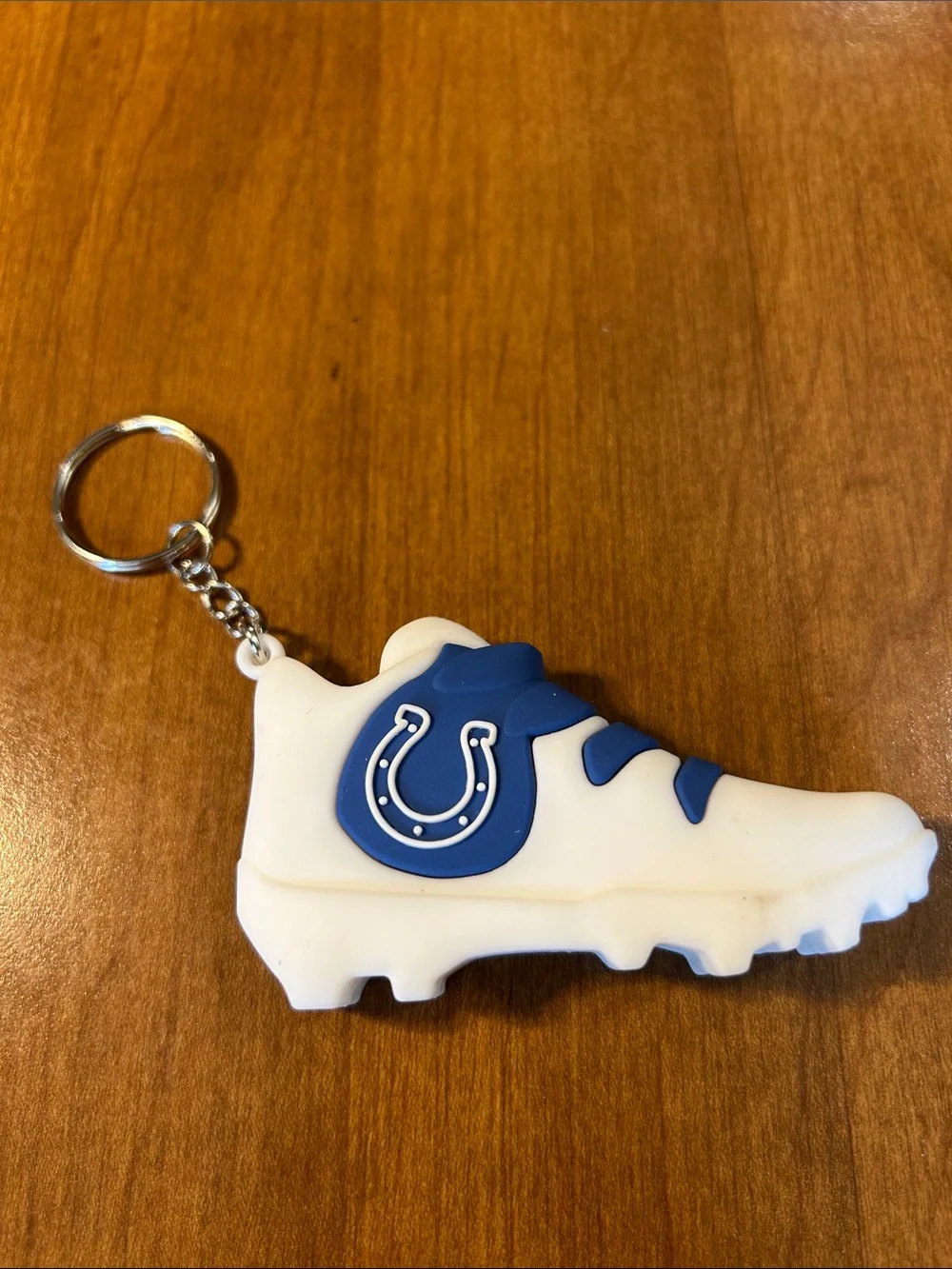 Colts Football Cleat Keychain in White and Royal Blue